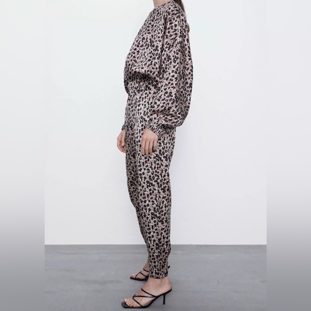 Zara Woman New Size S 2 pc set L/S JOGGING SET - SATIN EFFECT LEOPARD - Picture 2 of 7